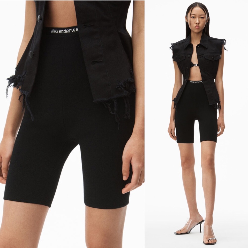 Alexander Wang Bike Short in Jacquard Logo Stretch Knit Black Size XS
